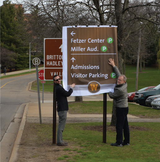 Full size mockup of a vehicular directional sign