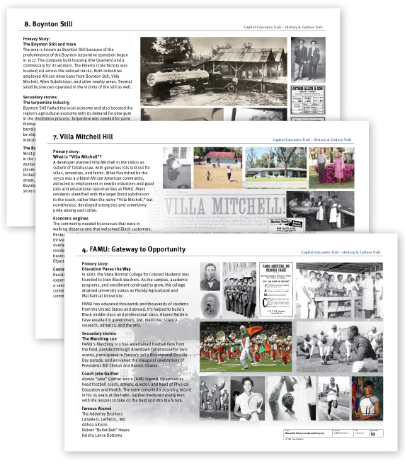 documents showing a content outline and imagery for signage