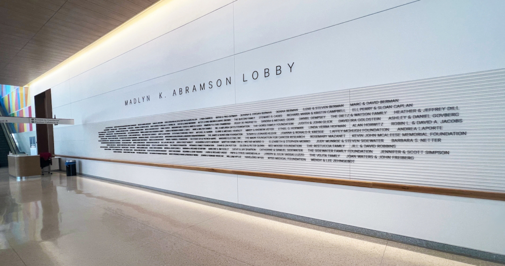 New Penn Patient Pavilion donor recognition wall
